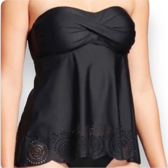 Merona Women's Black Mesh Lace Tankini Side Bone Ruche with Padding Size Small - Picture 9 of 9